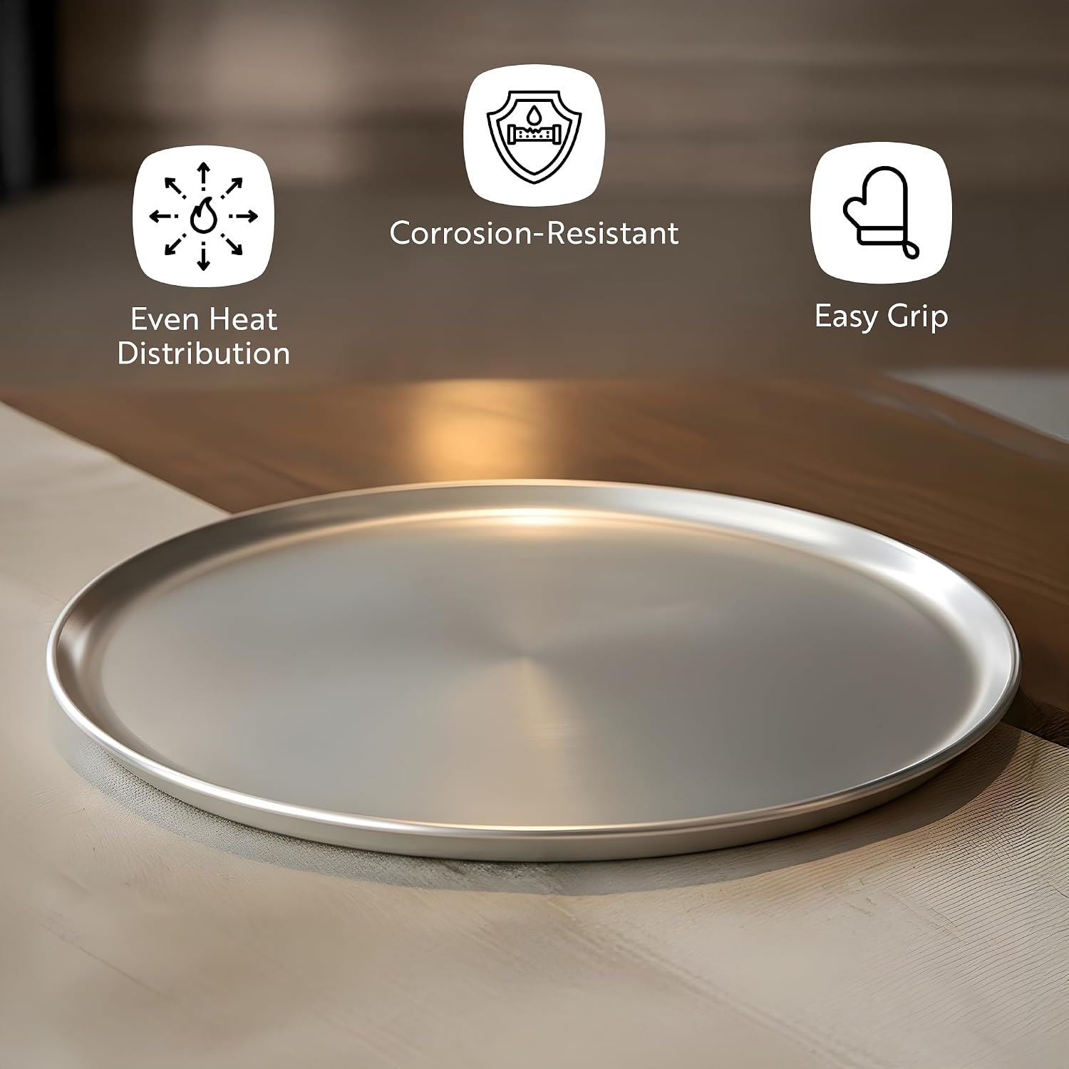 Restaurantware Met Lux 14 Inch Commercial Pizza Pan 1 Coupe Style Pizza Cooking Tray - Heavy-Duty 18-Gauge Aluminum Round Baking Tray Oven-Baking For Pizzas & More