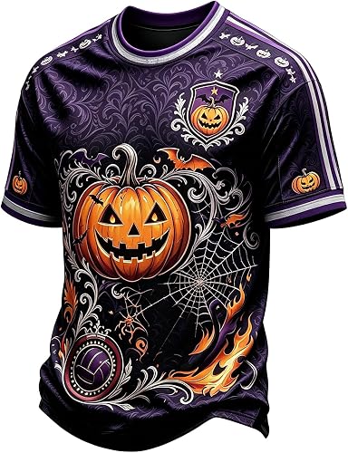 Halloween Shirt Men Breathable Crewneck Easy Outfits Vintage Funny Pumpkin Graph