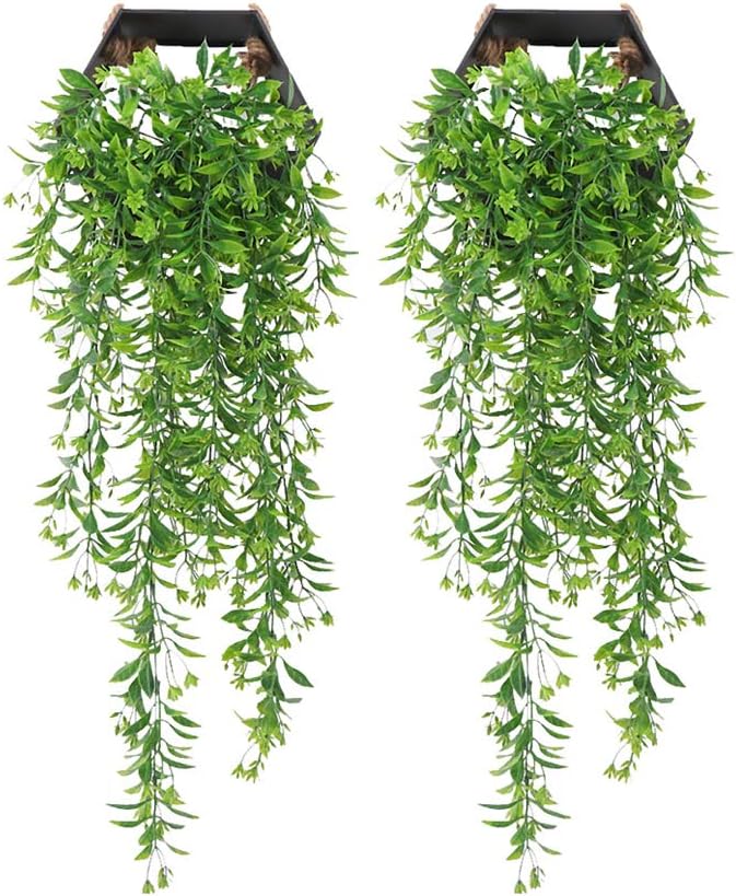 JustYit 2 PCS Hanging Garland Vine Flower Trailing Bracket plant| Artificial Ivy|Artificial Flowers Fake Wisteria Office Decoration Home Decoration Party Decoration Wedding Decoration-Green