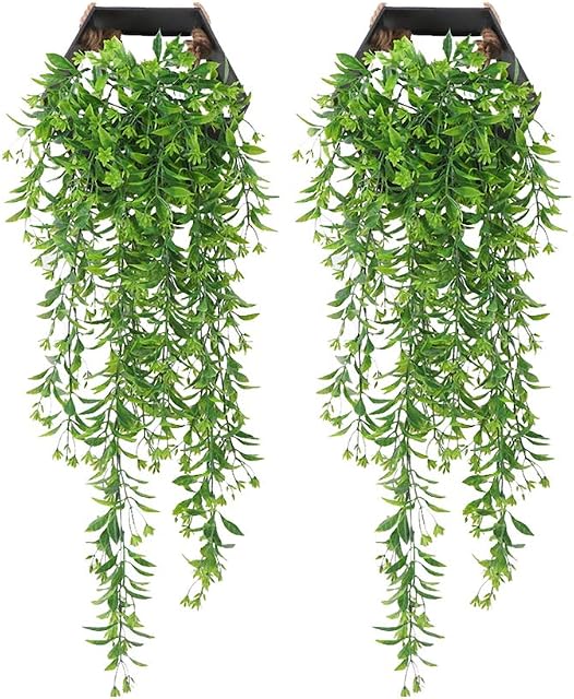 JustYit 2 PCS Hanging Garland Vine Flower Trailing Bracket plant| Artificial Ivy|Artificial Flowers Fake Wisteria Office Decoration Home Decoration Party Decoration Wedding Decoration-Green
