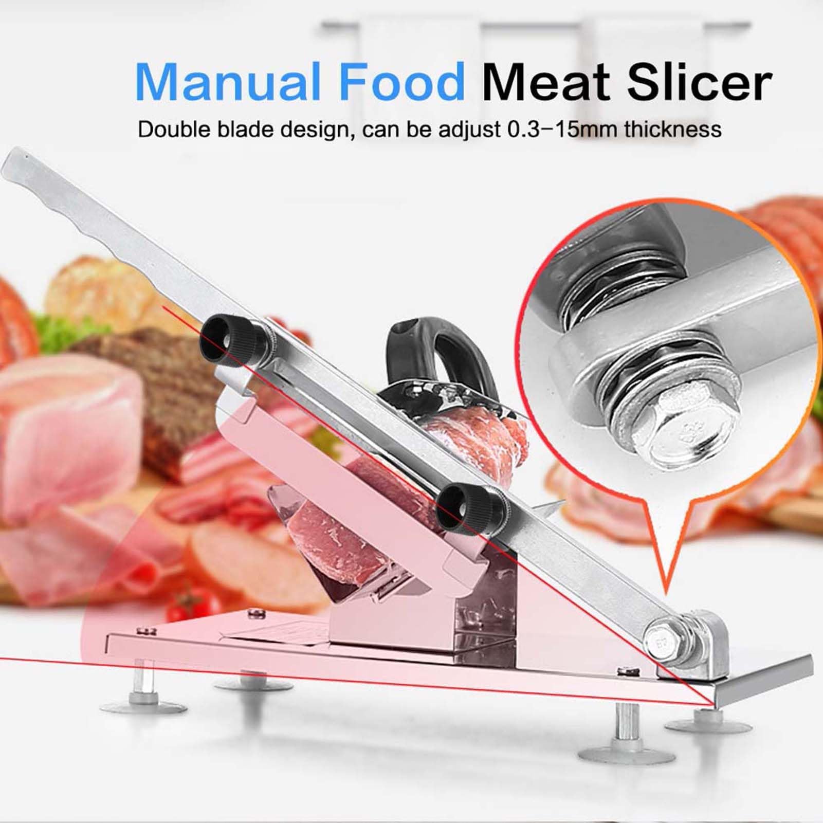 Fleischschneider, Gefrorener Fleischhobel, Einstellbare 0,3-15mm Manueller Hammelfleisch Rindfleischschneider Schweinefleischschneider, Hammel Blatt Roll Cleavers Cutter