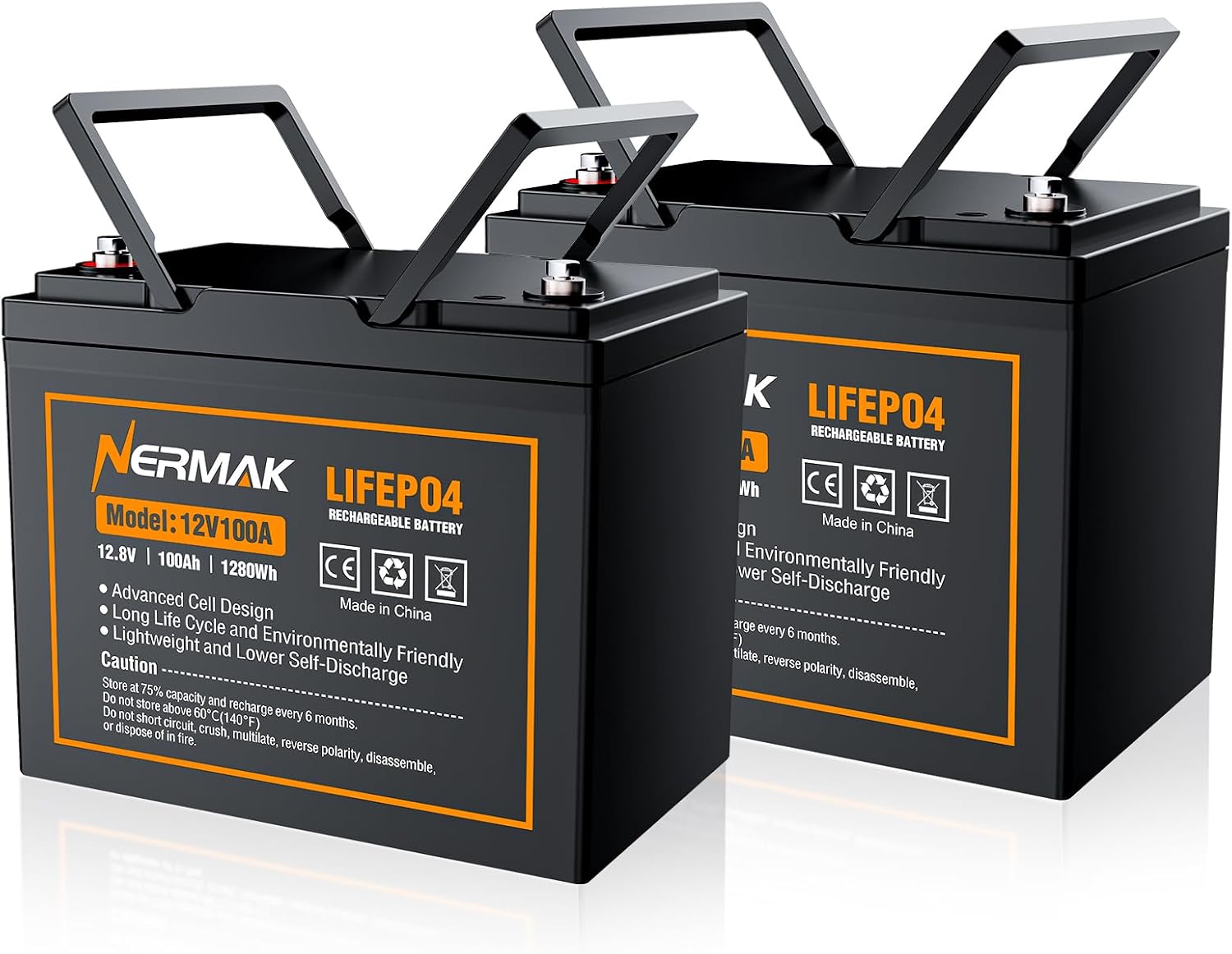 12V 100Ah Group 24 LiFePO4 Deep Cycle Battery 2 Pack, 4000+ Cycles Lithium Iron Phosphate Rechargeable Battery for Solar System, RV, Home Energy Storage,Trolling Motor,Off-Grid Applications