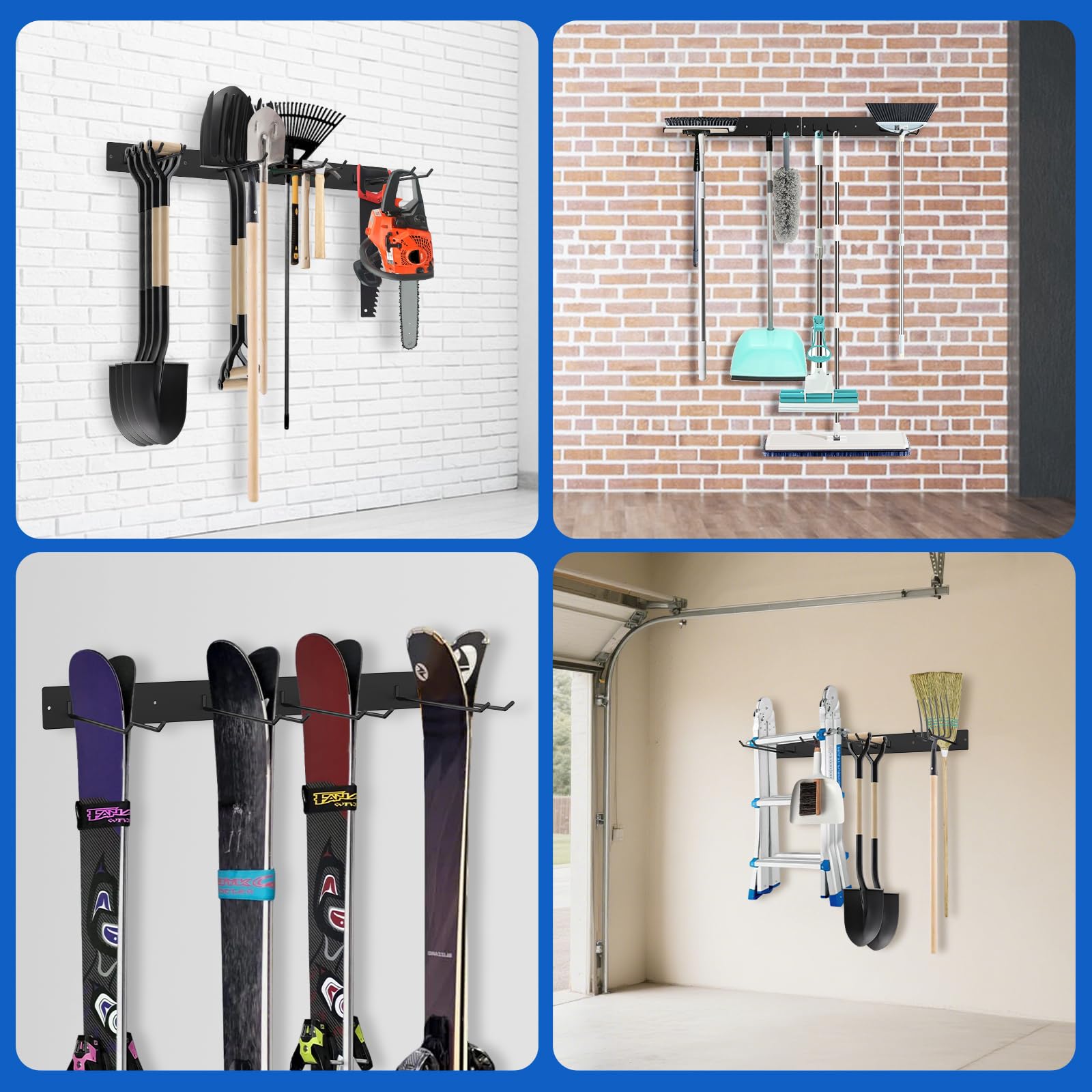 SAN LIKE 2 Stück Metall-Gartengerätehalter, Garage Organizer Wandmontage mit 4 Doppelhaken & 2 Paneele, für Skiausrüstung, Rechenschaufel Hofwerkzeuge