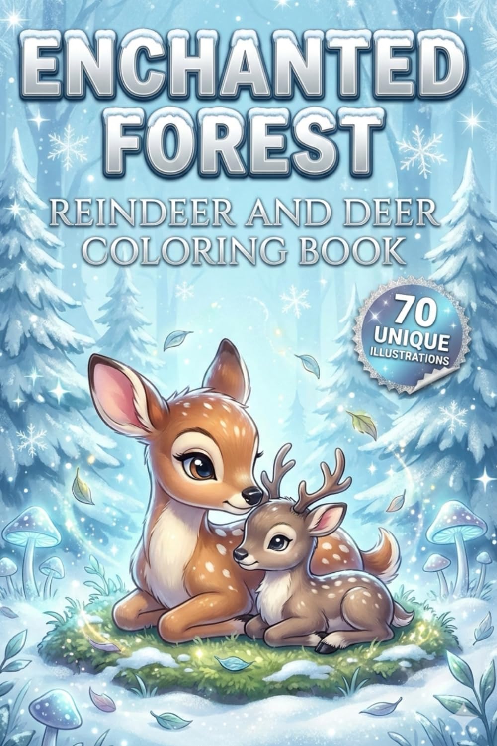 Enchanted Forest: Reindeer and Deer Coloring Book: 70 Hand-Drawn Illustrations | Compact 6x9 Travel Size | Perfect Christmas Gift & Stocking Stuffer for Nature Lovers