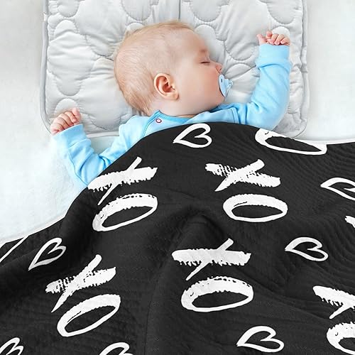 Miniatura 4 de Pigsaly XOXO - Mantas de bebé con letras negras y blancas de 30 x 40 pulgadas, diseño de grunge abrazos, besos, manta para cuna para recién nacido,