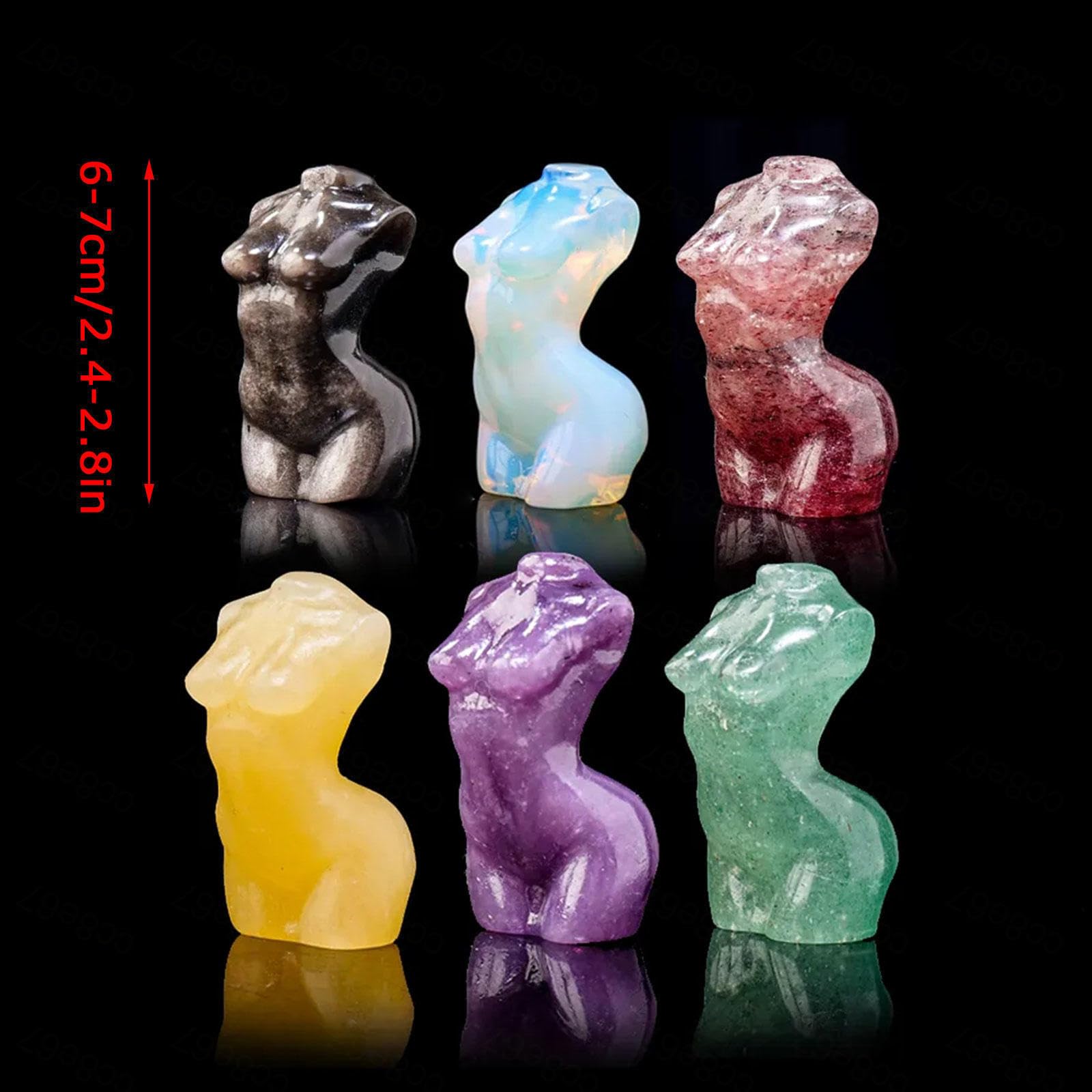 Estatua del Cuerpo de Cristal Natural Artesanía de Escultura de Cristal Modelo Femenino Tallada a Mano Adornos de Decoración de Escritorio para Oficina en El Hogar, 6-7 Cm,Aquatic Agate