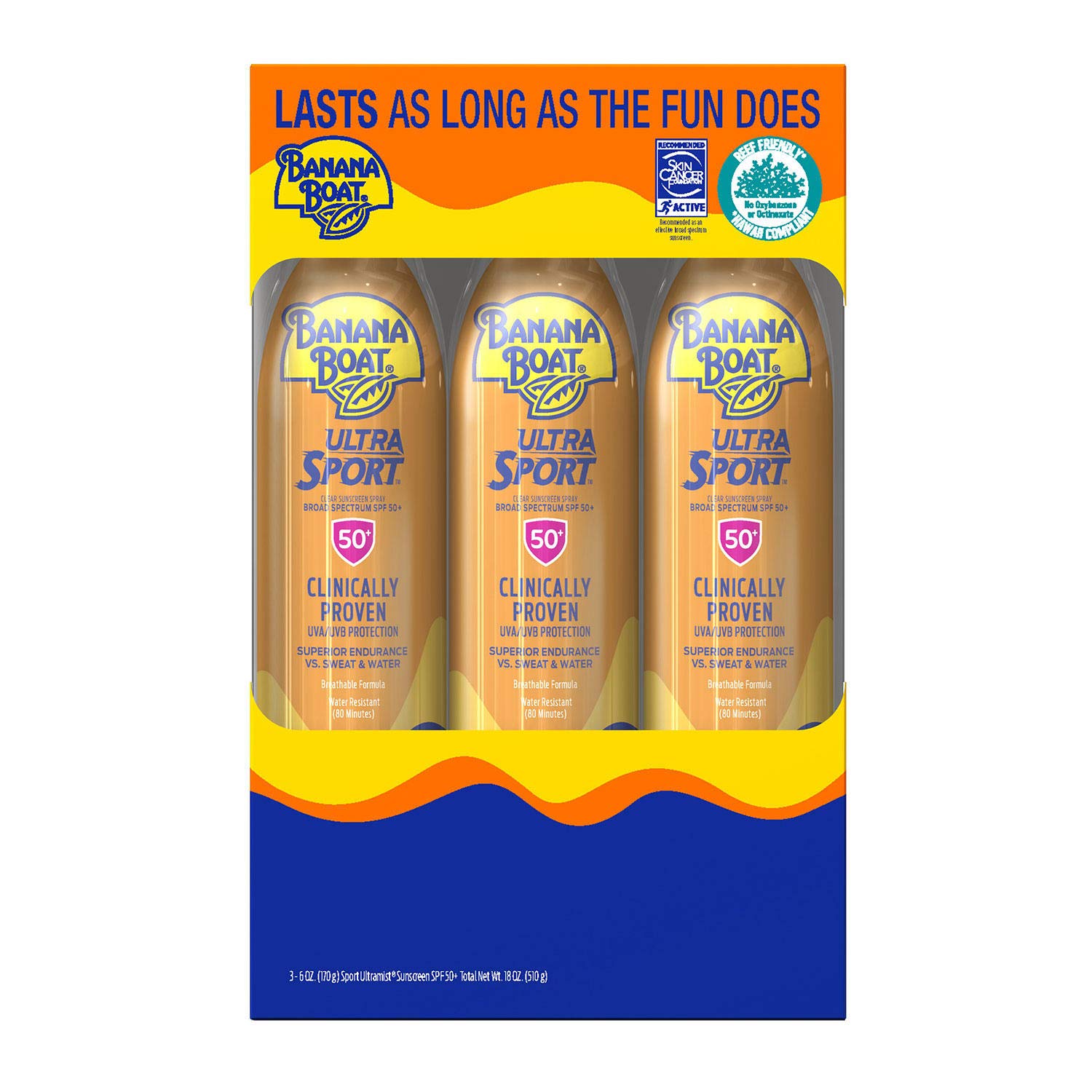 Banana Boat UltraMist Sport Sunscreen High UVA, SPF 50 6 oz (177 ml) (Pack of 3)