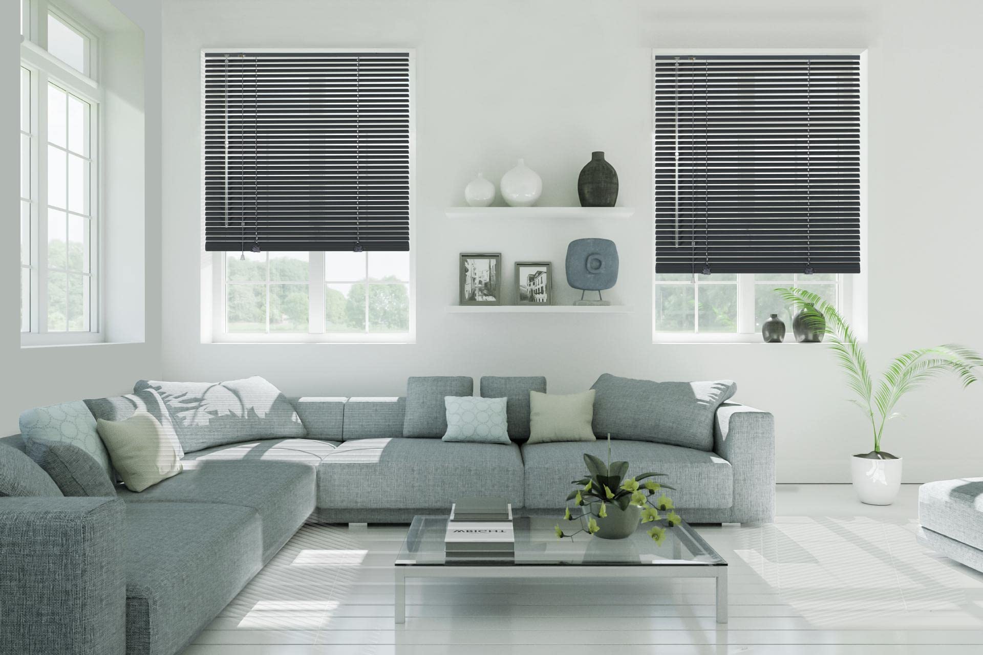 Deco Company, 23-3130 Veneziana in Alluminio con Fissaggio a Morsetto, Per privacy, protezione da luce e sole, Kit di montaggio incluso, Oscurante in alluminio, Ardesia, 80 x 220 cm (LxA)