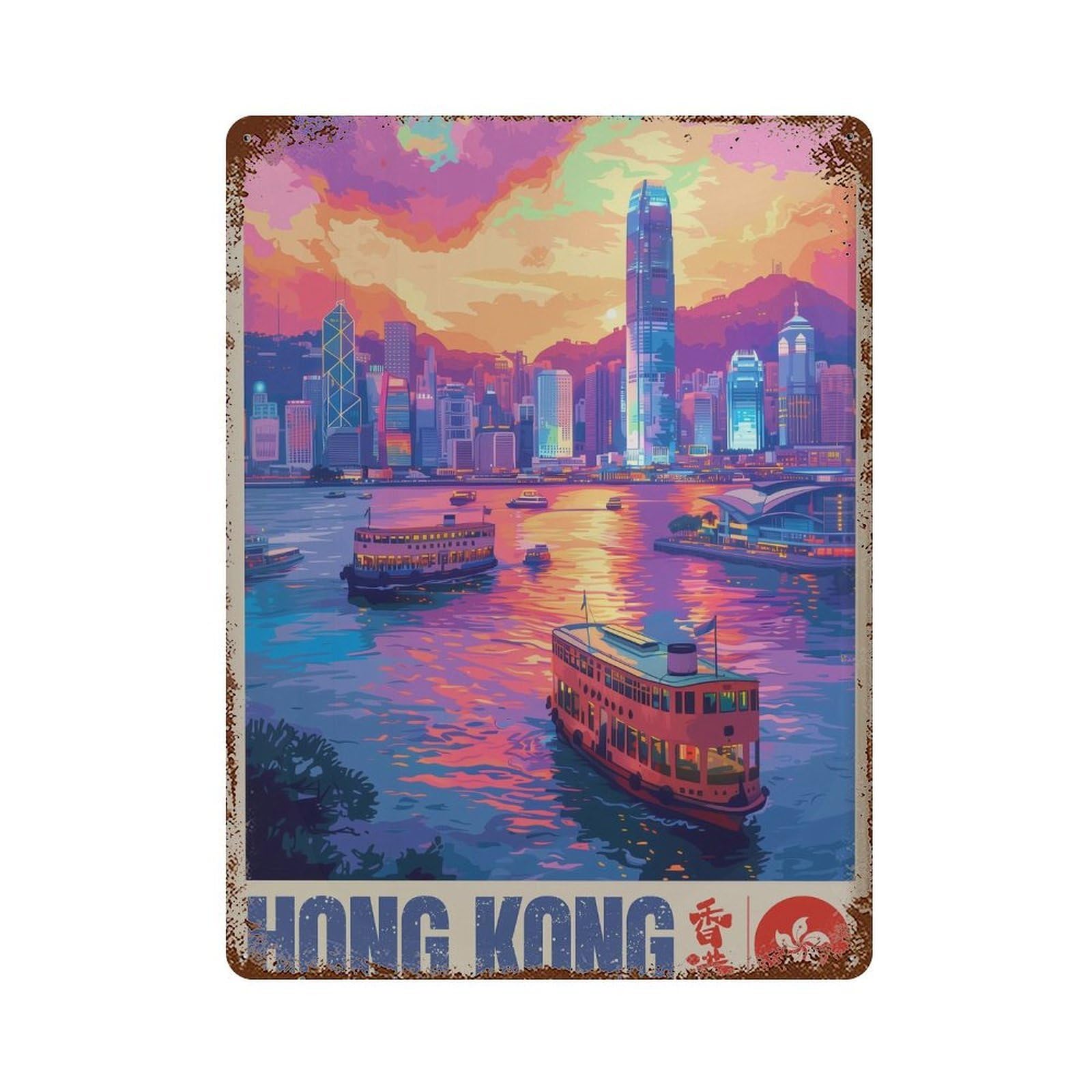 xiaoxiaoshen Hong Kong Cityscape Travel China Wall Decor Art Metal Tin Poster Modern Home Decor Art Home Bar Shop Decorations Vintage Sign 40x30cm