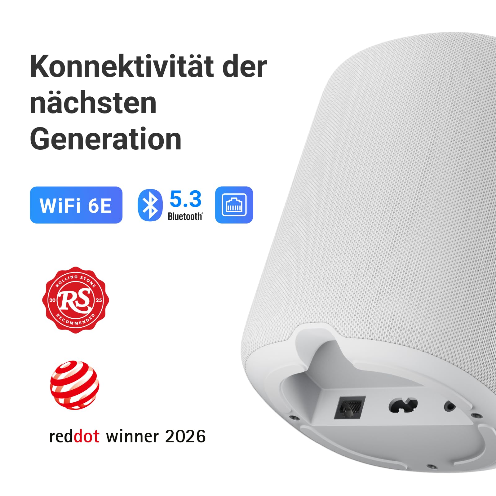WiiM Sound Smart Lautsprecher, 1,8″ Touchscreen, Hi‑Res 24‑bit/192 kHz, AI RoomFit™ Raumkorrektur, 100W Spitzenleistung, Wi‑Fi 6E/Bluetooth 5.3, Multiroom & Stereo-Kopplung, inkl. Fernbedienung, Weiß