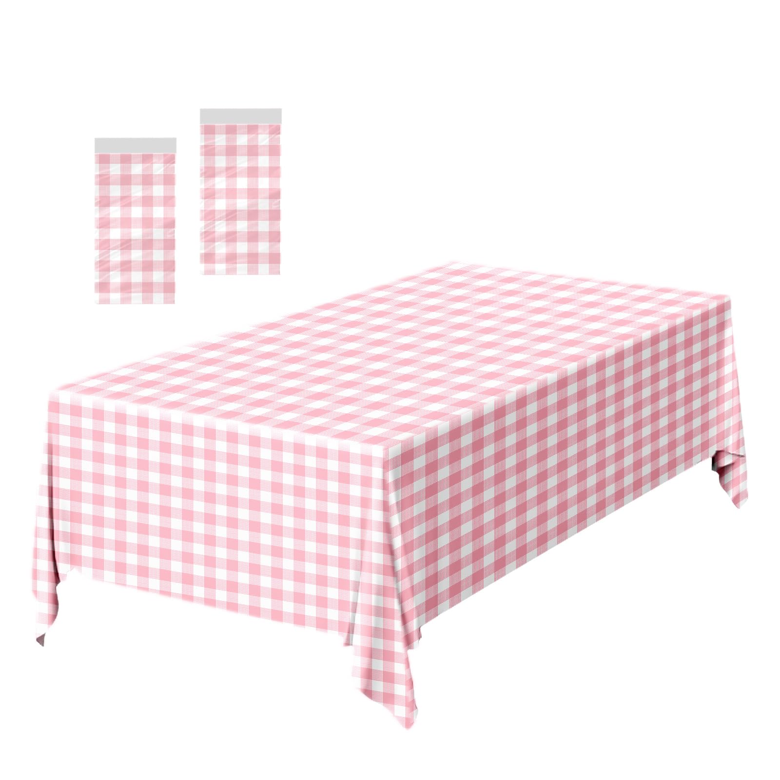 2 Pack Pink Gingham Tablecloth 54 × 108 Inch Pink and White Checkered Table Cloth Plastic Rectangle Table Cover for Picnic Birthday Wedding Baby Shower Party Gingham Tablecloth Diaposable