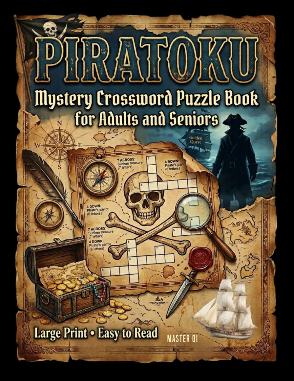 PIRATOKU - Mystery Crossword Puzzle Book for Adults and Seniors (Crossword puzzle book with stories): Volume III