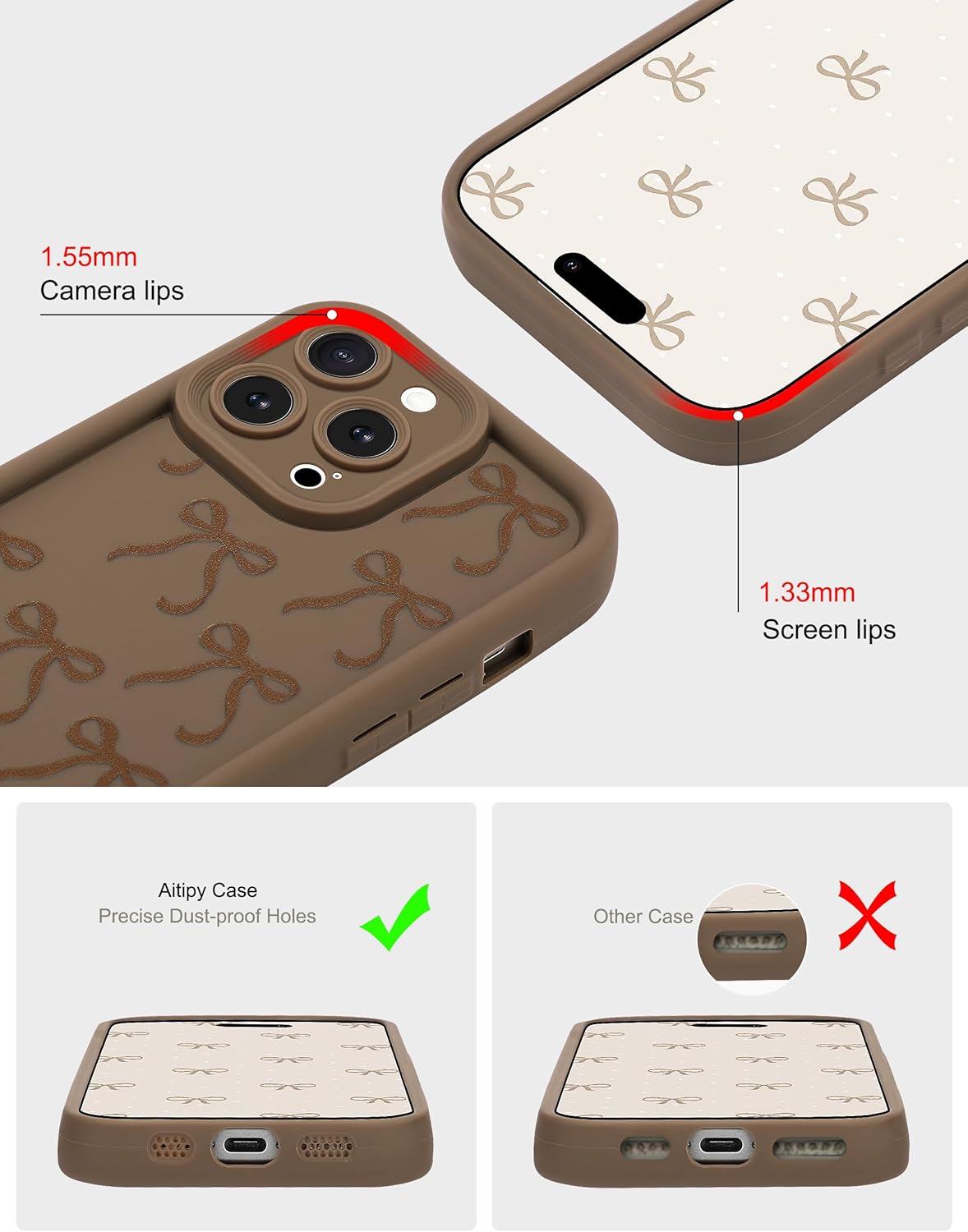 Compatible with iPhone 14 Pro Max Case, Cute Brown Bow Aesthetic Design for Girls Women Soft Silicone Slim Fit Shockproof Protective Cover - Image 2