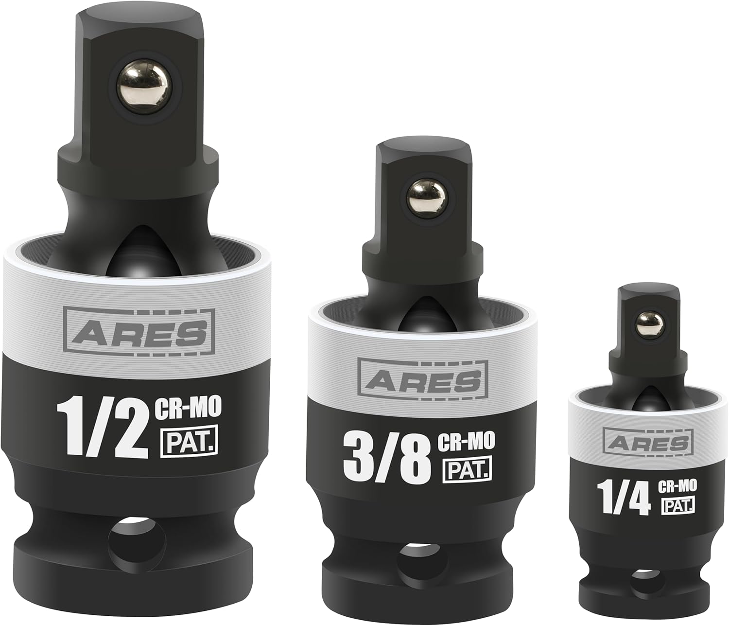 ARES 22036-3-Piece Slim Profile Impact Universal Joint Set - 1/4-Inch, 3/8-Inch and 1/2-Inch Drive Chrome Moly Steel Impact Grade U-Joint Sockets – Slim Body Profile for Superior Access