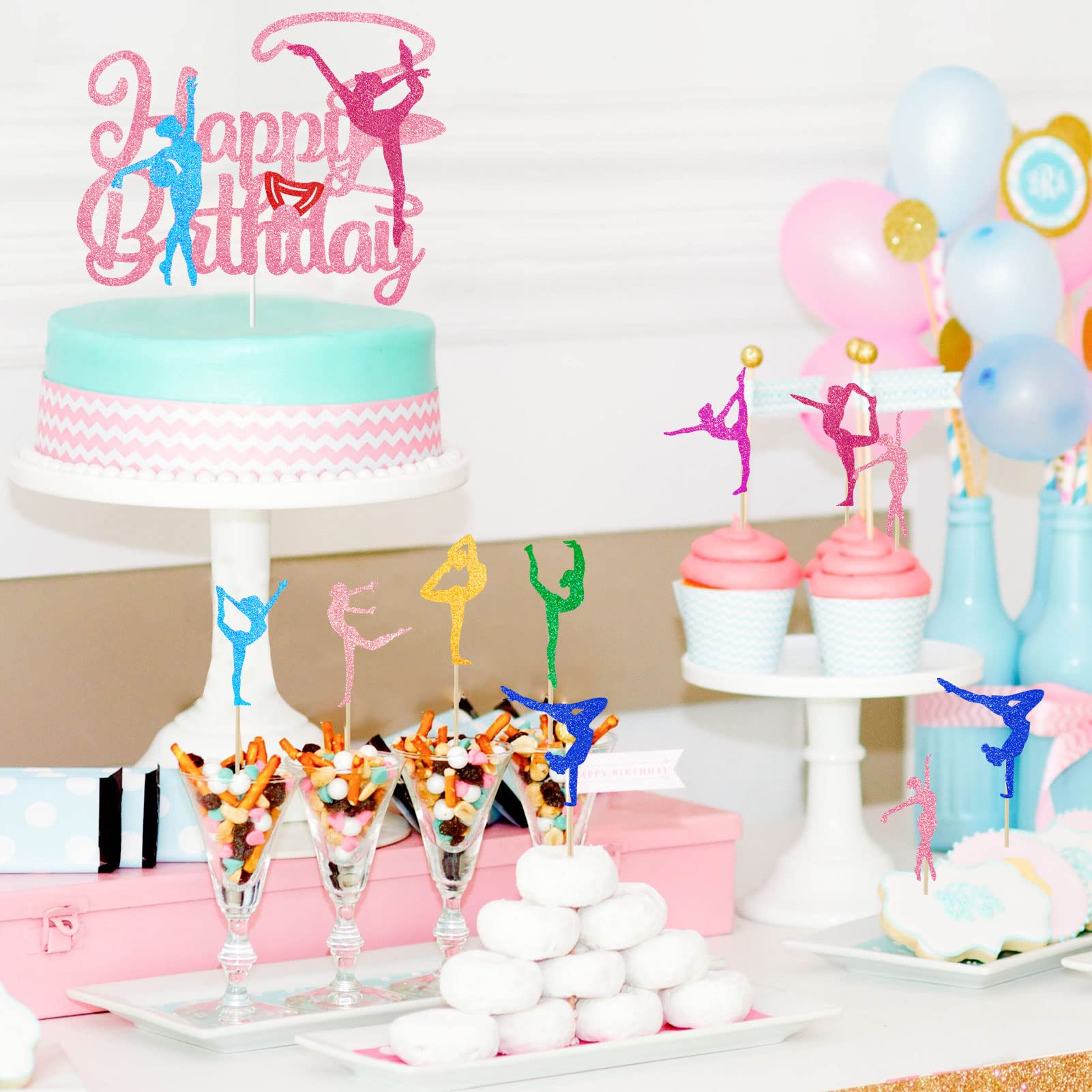 Lilwemen Accessoires voor gymnastiekfeestjes - inclusief banner, gymnastiekservies, tafelkleed en ballonnen, decoratie voor kleintjes