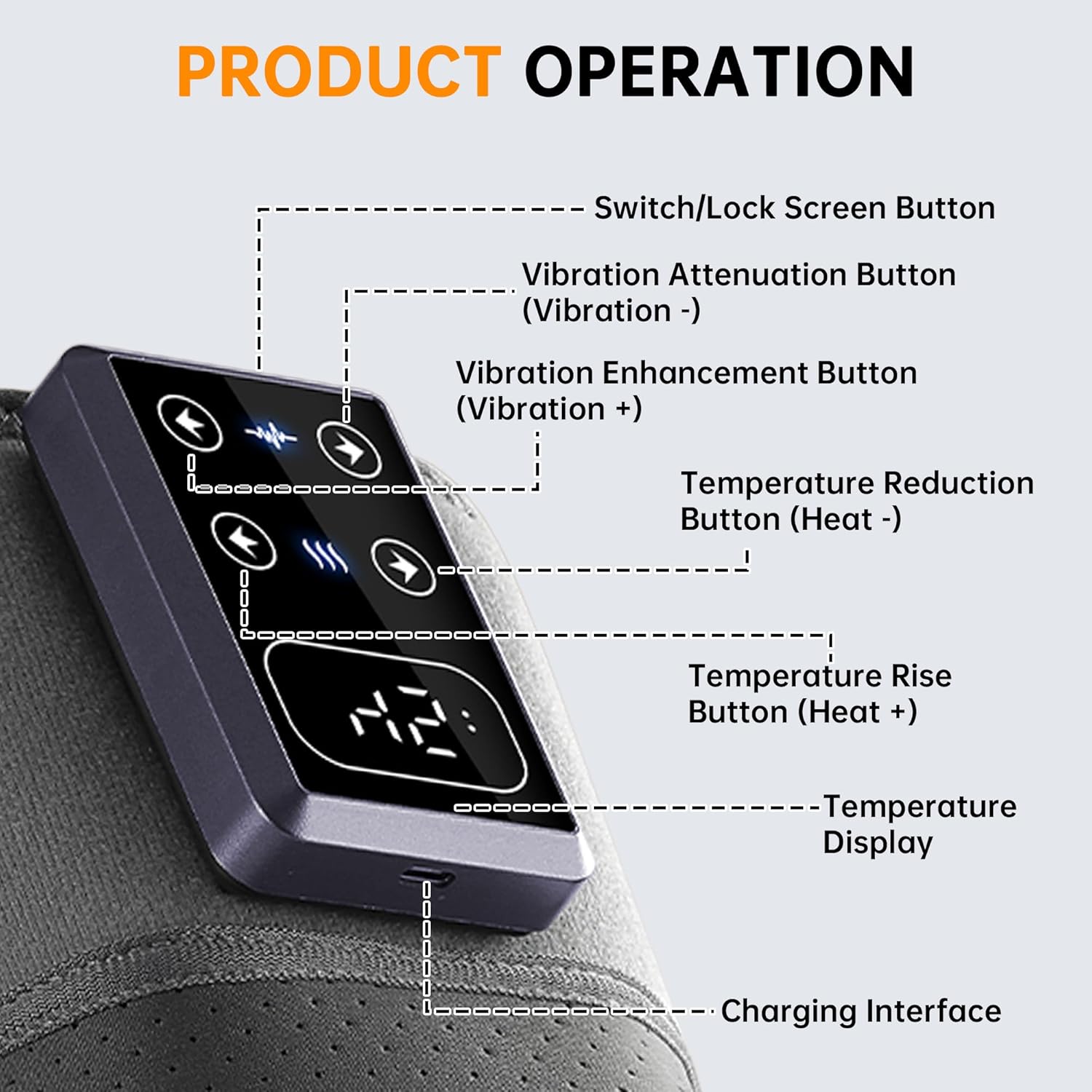 Cordless Knee Heating Massager - Electric Heated Knee Wrap with 5 Heat Settings & 3 Vibration Intensity Levels for Joint Comfort & Muscle Relaxation (Grey) - Image 4