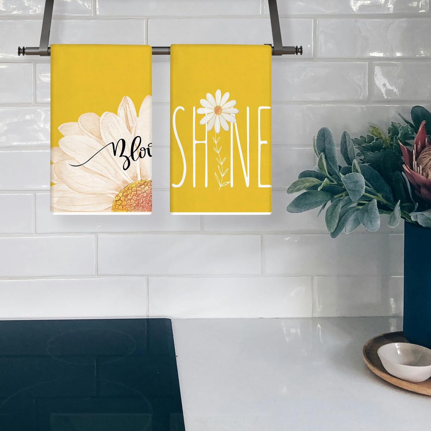 TAJWE Spring Kitchen Towels 18x26 Inch Set of 2 Sunshine Bloom Yellow Daisy Dish Towels Farmhouse Summer Holiday Floral Hand Cloths for Home Decoration - Image 2