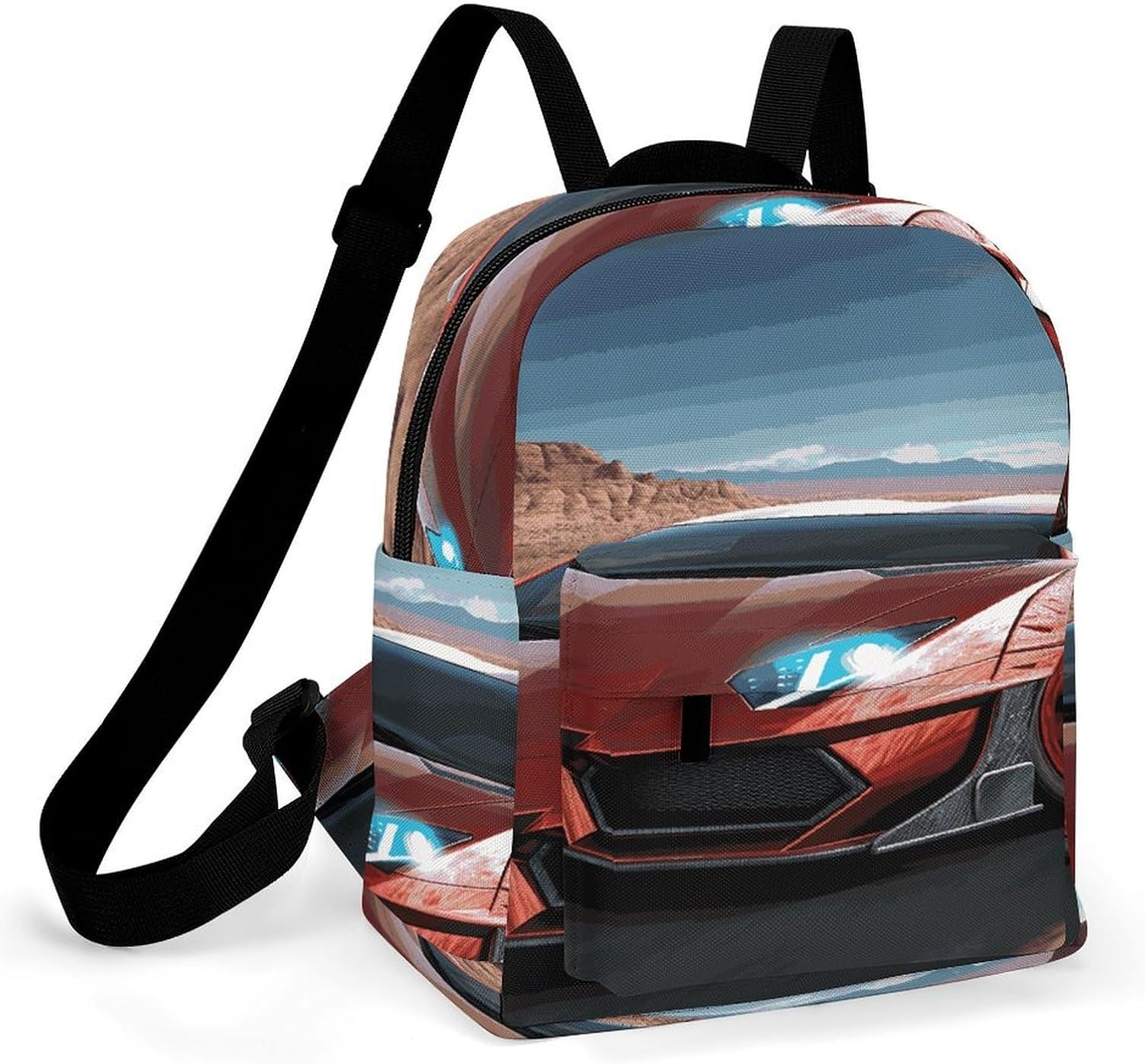 Red Race Car Mini Backpack Purse for Women | Waterproof durable oxford cloth casual daypack, lightweight small rucksack for work travel outdoor camping daily use & gift