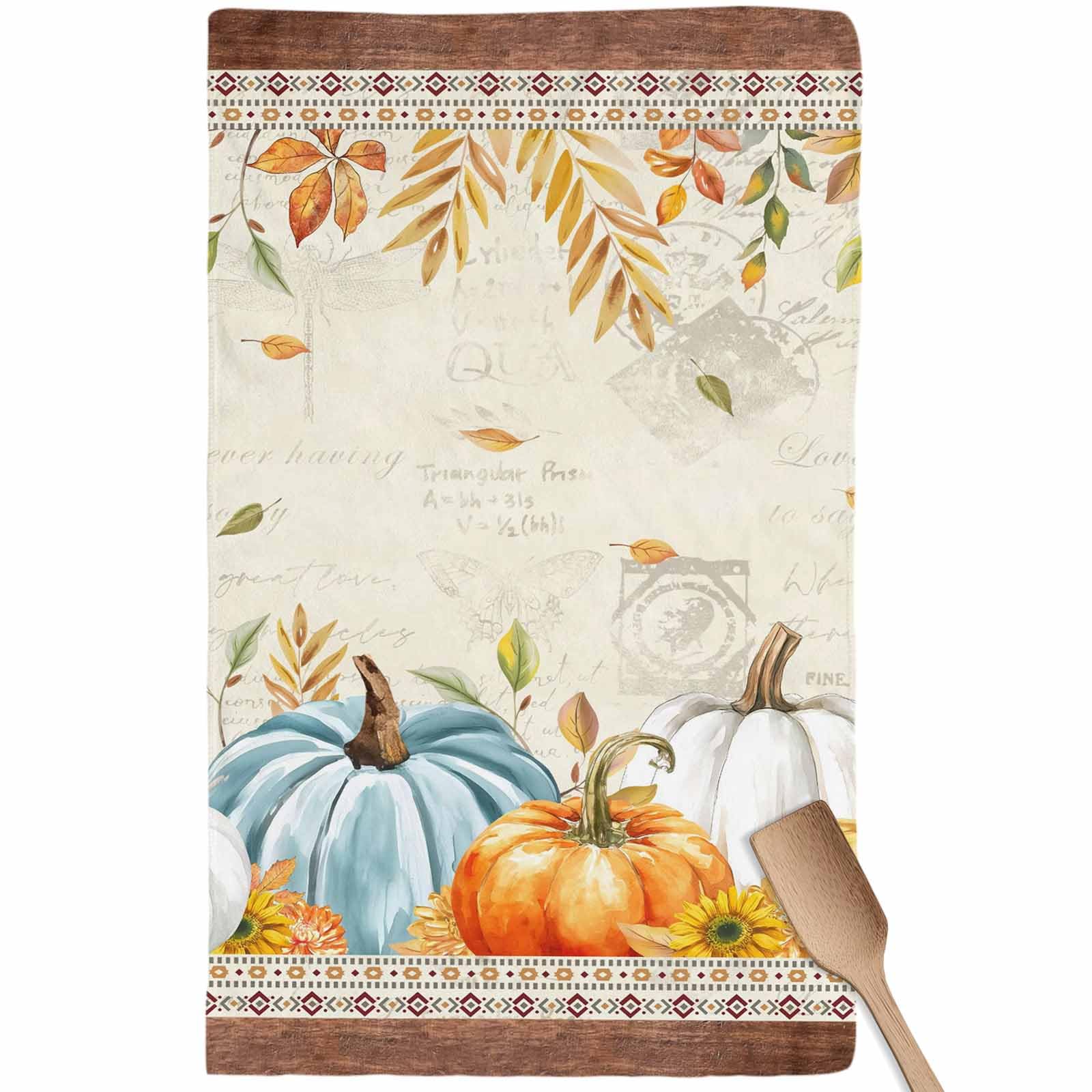 Fall Kitchen Towels Harvest Pumpkin Thanksgiving Hand Towels Leaves Sunflower Dish Towel Cleaning Cloth Soft Absorbent Quick Drying Dish Cloths for Kitchen, Bathroom Autumn Decoration
