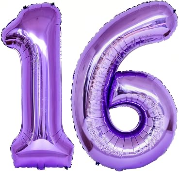 Number 16 Purple Balloons 40 Inch Giant Purple 16 Number Foil Helium Balloons for 16th Purple Birthday Party Supplies 16th Anniversary Events Decorations