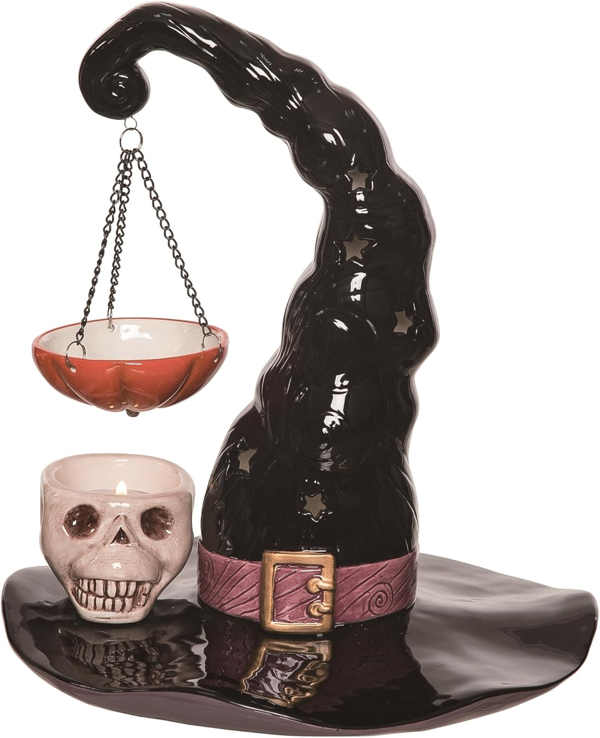Transpac Transpac Dolomite 9.75 in. Multicolor Halloween Witch Hat with Skull Candle Holder Set of 3 Multicolor