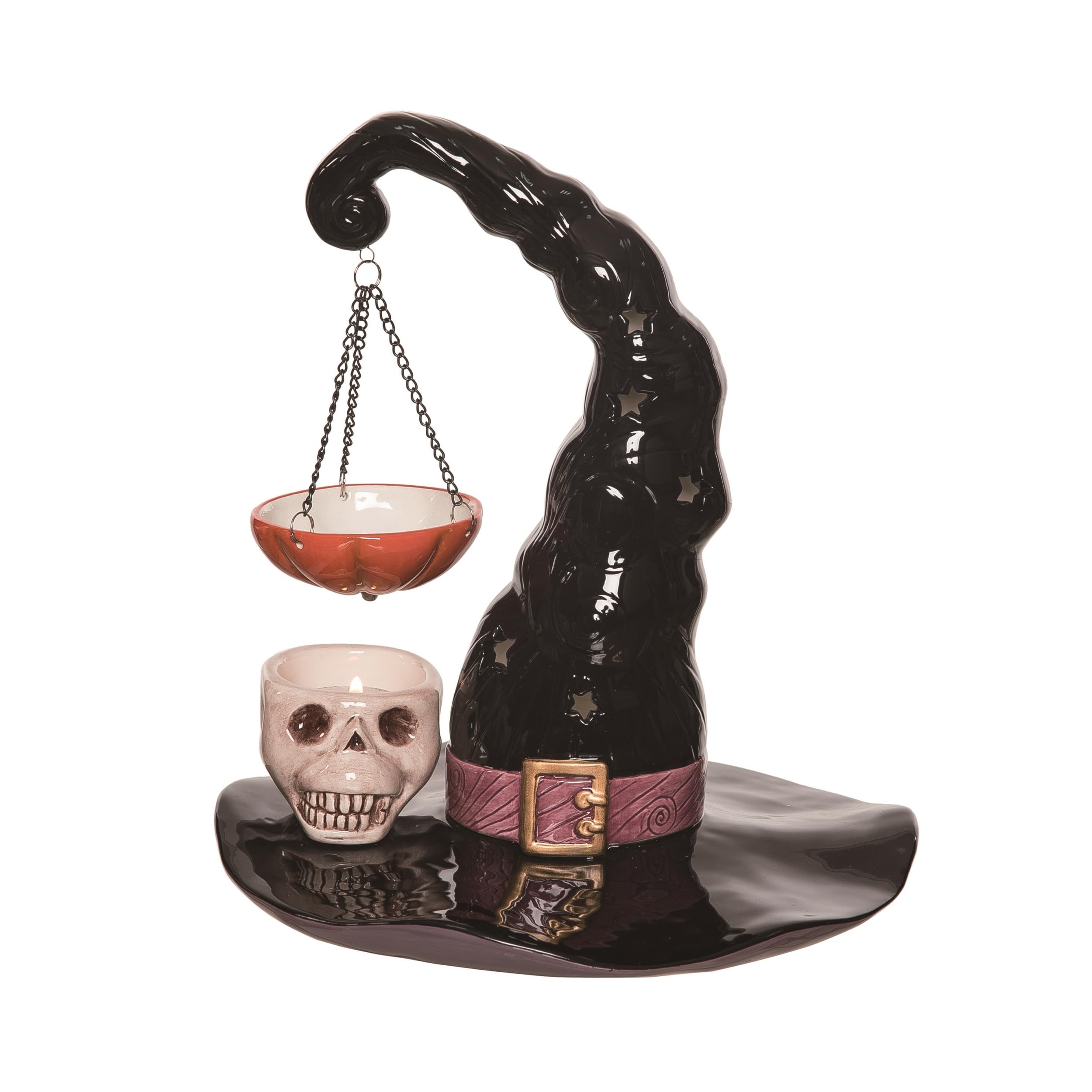 Transpac Transpac Dolomite 9.75 in. Multicolor Halloween Witch Hat with Skull Candle Holder Set of 3 Multicolor