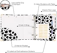 Vista 4 de EYROZILL Mini carpeta de 3 anillas, 5.5 x 8.5 pulgadas, 2 pulgadas, estampado de vaca