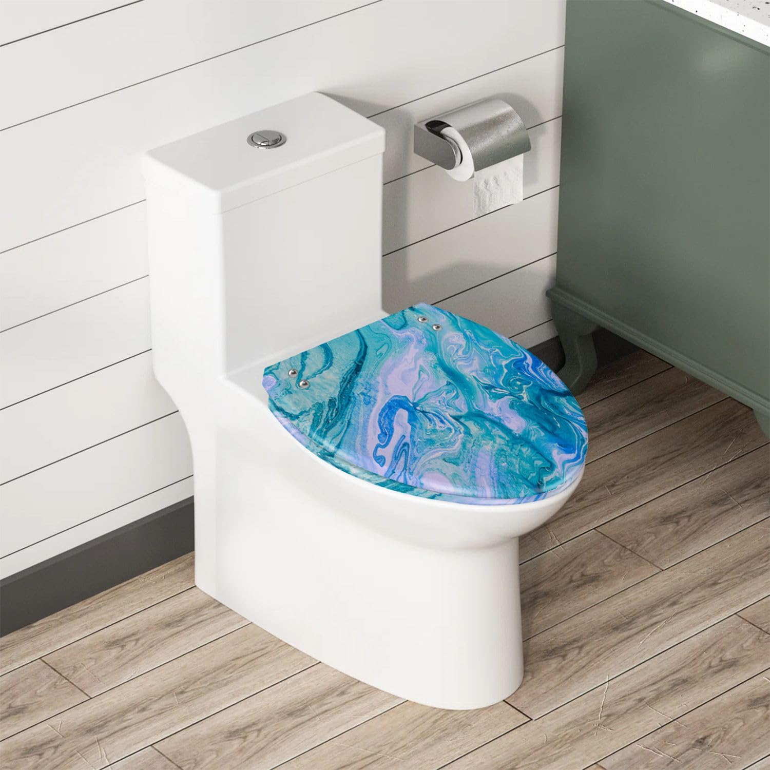 Elongated Toilet Seat Blue violet texture Creative background abstract oil painted Resin Toilet Seat with Quietly Close Quick Release Hinges Decorative Toilet Seat with Cover Easy to Install