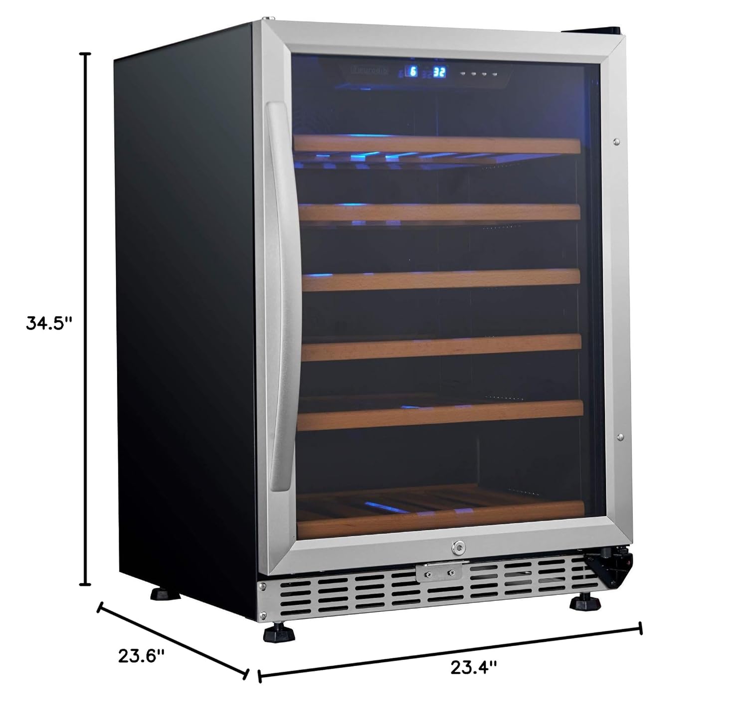 Eurodib USF54S Single Section 57-Bottle Capacity Single Temperature Full Glass Undercounter Wine Cooler Refrigerator, Urban Style, 110v, Black