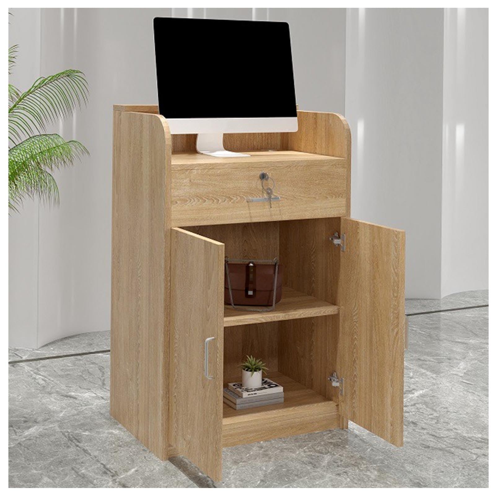 WoodenDesk z zamykaną szufladą, kompaktowy licznik kasjerski dla hostessy, biura, na podium, do sprzedaży detalicznej
