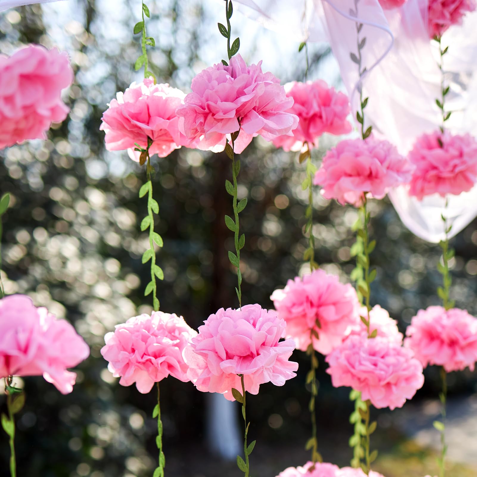 Papierblumengirlande, Blumenblätter, Banner, Pompom-Girlande, Dekorationen für Wand, Jahrestag, Hochzeit, Geburtstag, Bogendekoration (2,5 m), 2 Stück