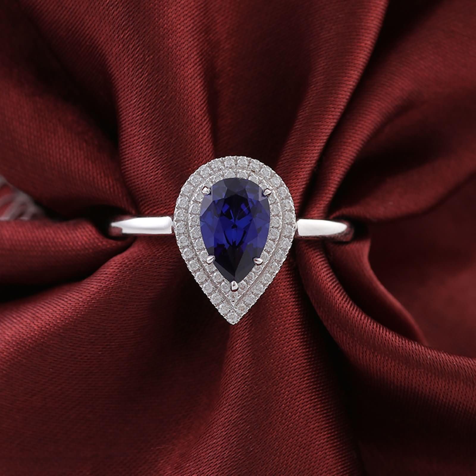 Daesar Anillo de Promesa de Mujer con Gota de Agua con Zafiro Creado de 3ct y Moissanita, Oro Blanco 9K/14K/18K, Anillo para Boda Plata Azul