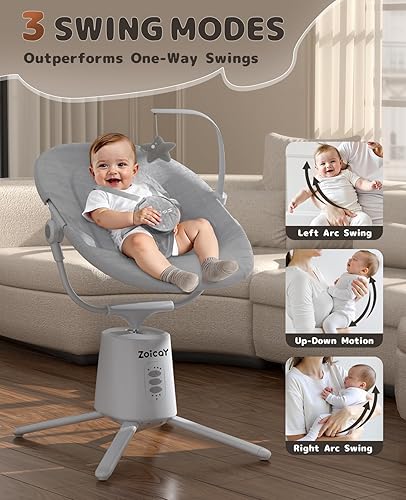 Miniatura 2 de Zoicay Columpio ligero para bebé con 3 modos y 5 velocidades, aplicación habilitada para BT y columpio eléctrico con control remoto, 6 canciones de
