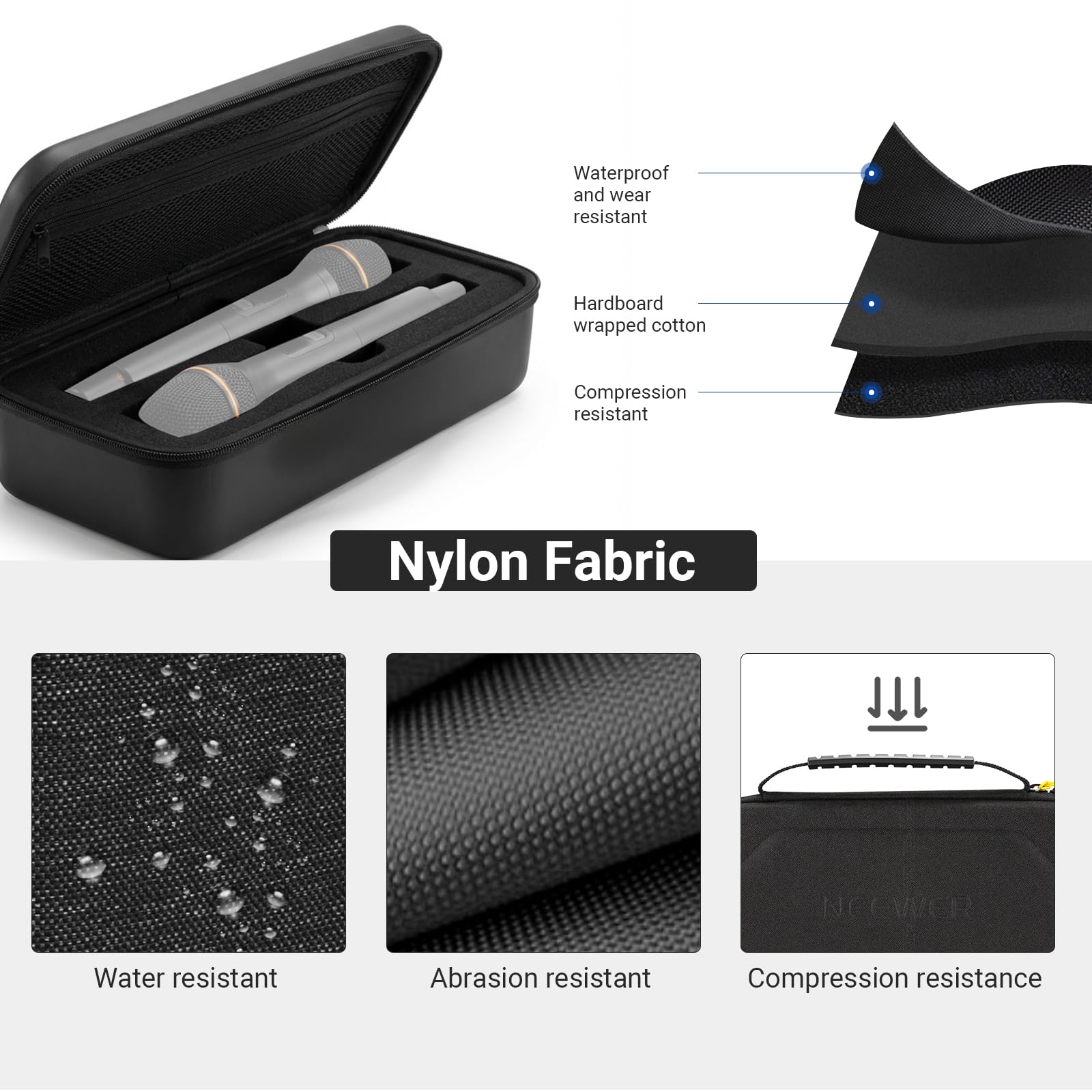 NEEWER Wireless Microphone Case Compatible with JBL PartyBox Dual Mic System, Estuche Rígido Viaje Travel Carrying Bag para Cantar Karaoke, para Receptores, Baterías, Adaptadores, Cables y Más, PD033