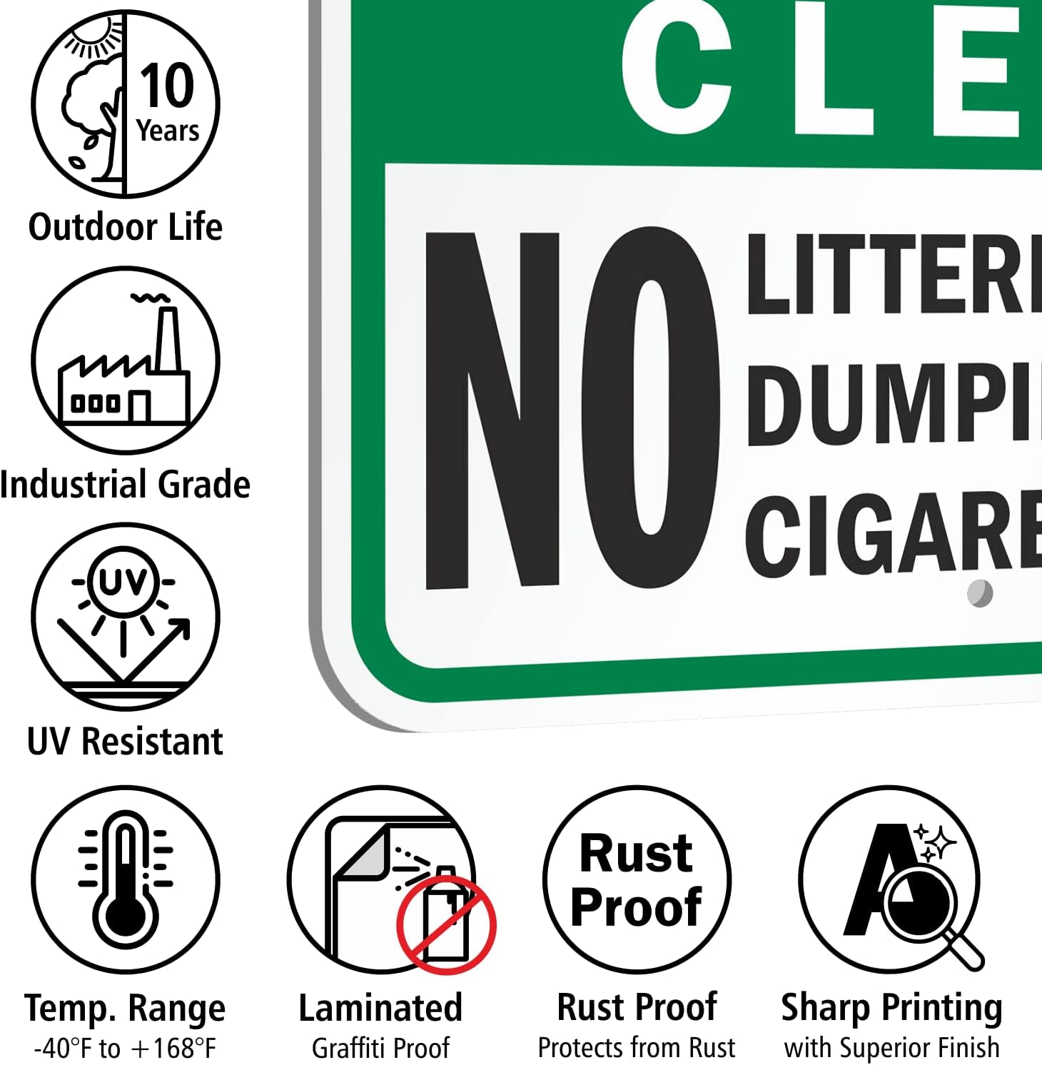 SmartSign 12 x 18 inch “Keep Our Lot Clean - No Littering, Dumping, Cigarette Butts” Metal Sign, 63 mil Laminated Rustproof Aluminum, Green, Black and White, Made in USA