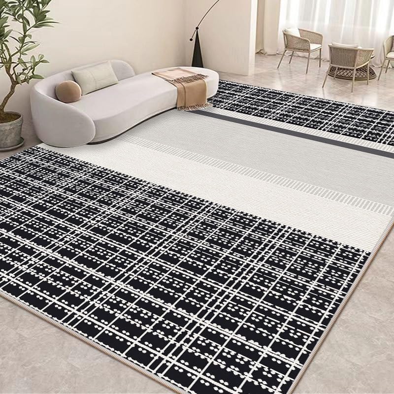 Tapis de salon grand 200x290cm géométrique noir et moderne pour une décoration intérieure élégante