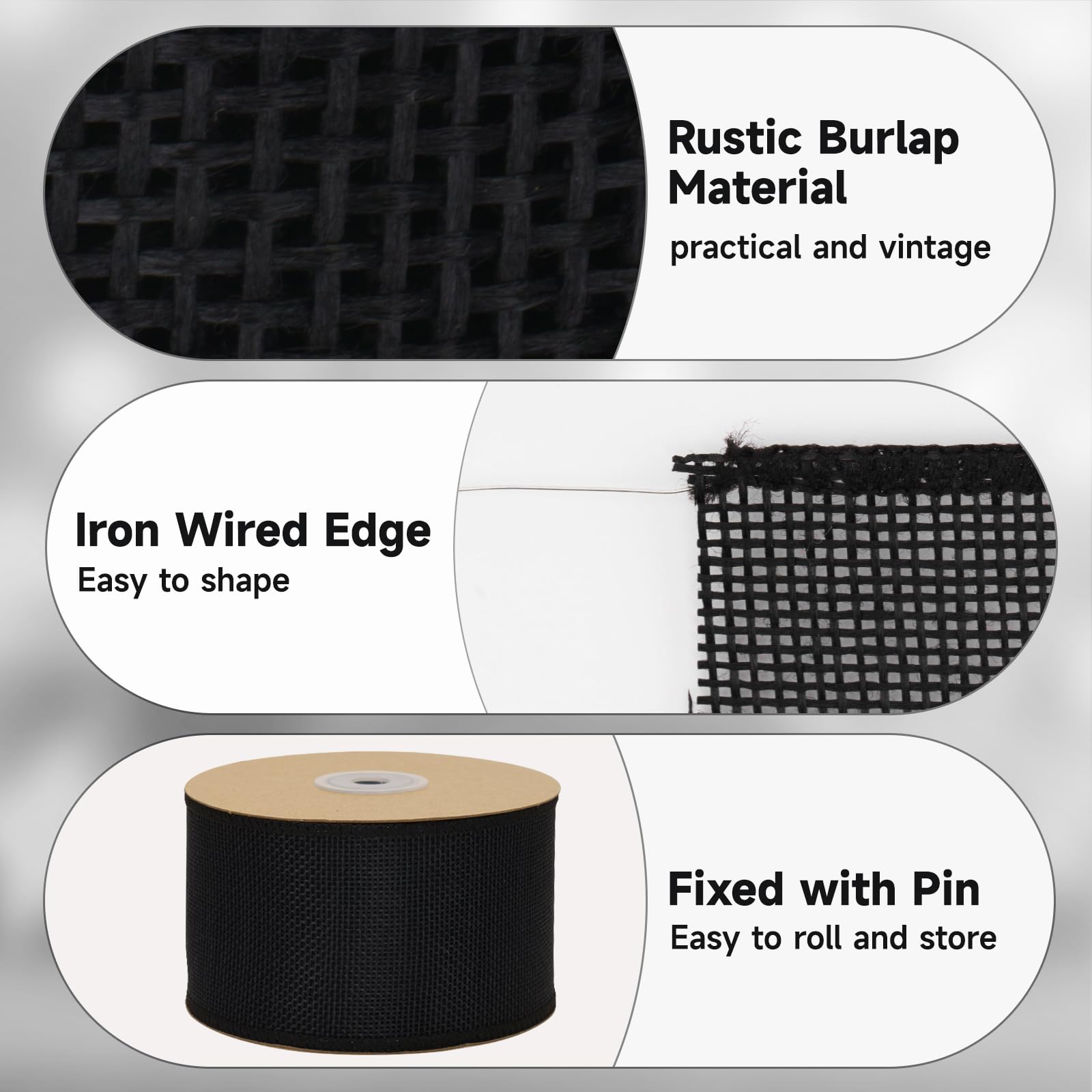KINGLAKE 6.4cm Wired Burlap Ribbon, 10m Black for Wreath Bows Making Jute Hessian Wide Christmas for Crafting Gift Wrapping - Image 3