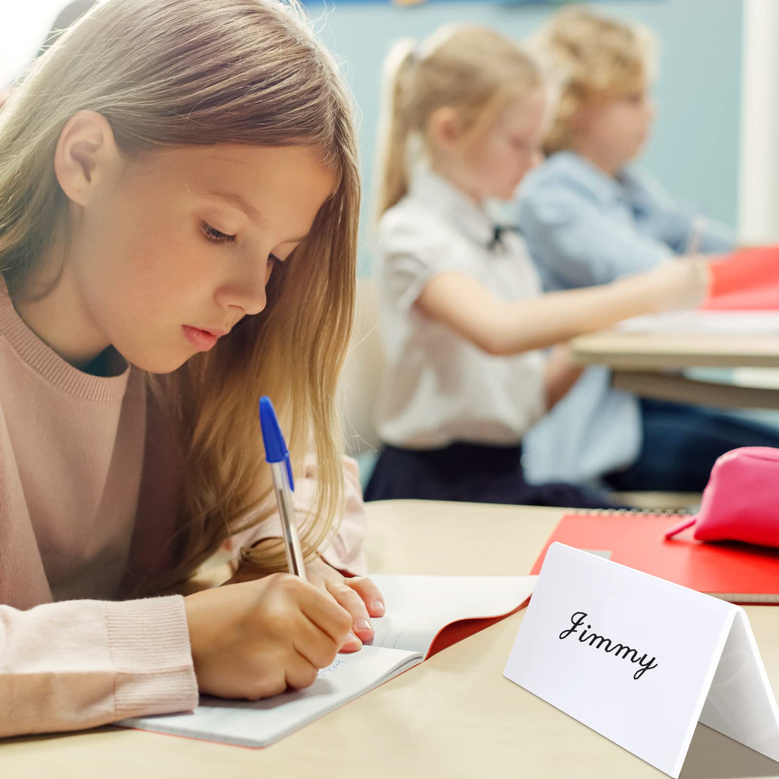 Seajan Kartki namiotowe wielokrotnego użytku z czarnymi markerami suchościeralnymi i gumką, namioty na spotkania biała tabliczka z imieniem na wesela, do klasy, biura, 20 x 4 x 6 cm (48 zestawów)