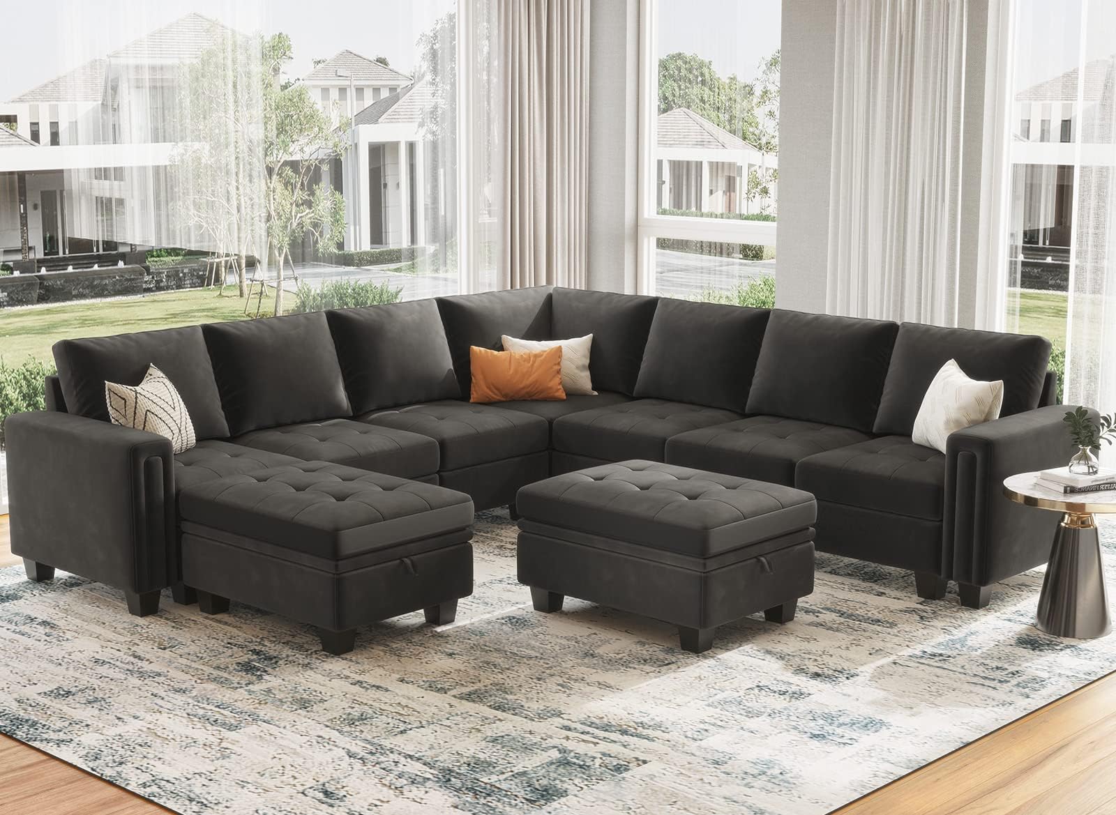 Amazon.com: Belffin Oversized Velvet Modular 8-Seat Sectional Sofa Set ...