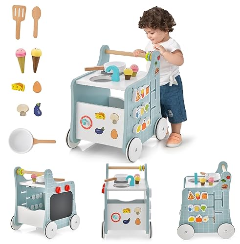 INFANS Andador de empuje para bebé 6 en 1, juego de cocina de madera, caminante de actividades de aprendizaje para niños pequeños con clasificador disponible en Yaxa Colombia