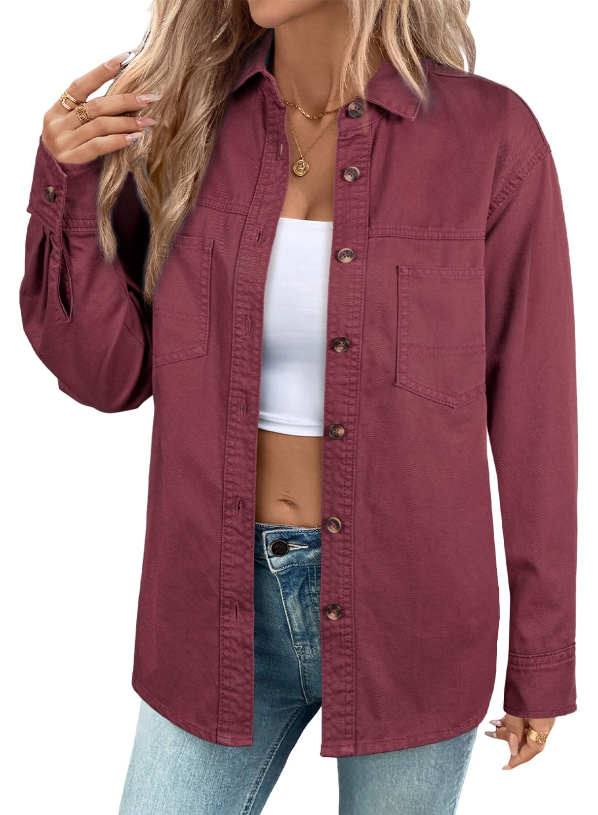 Sidefeel Women Denim Shirts Oversized