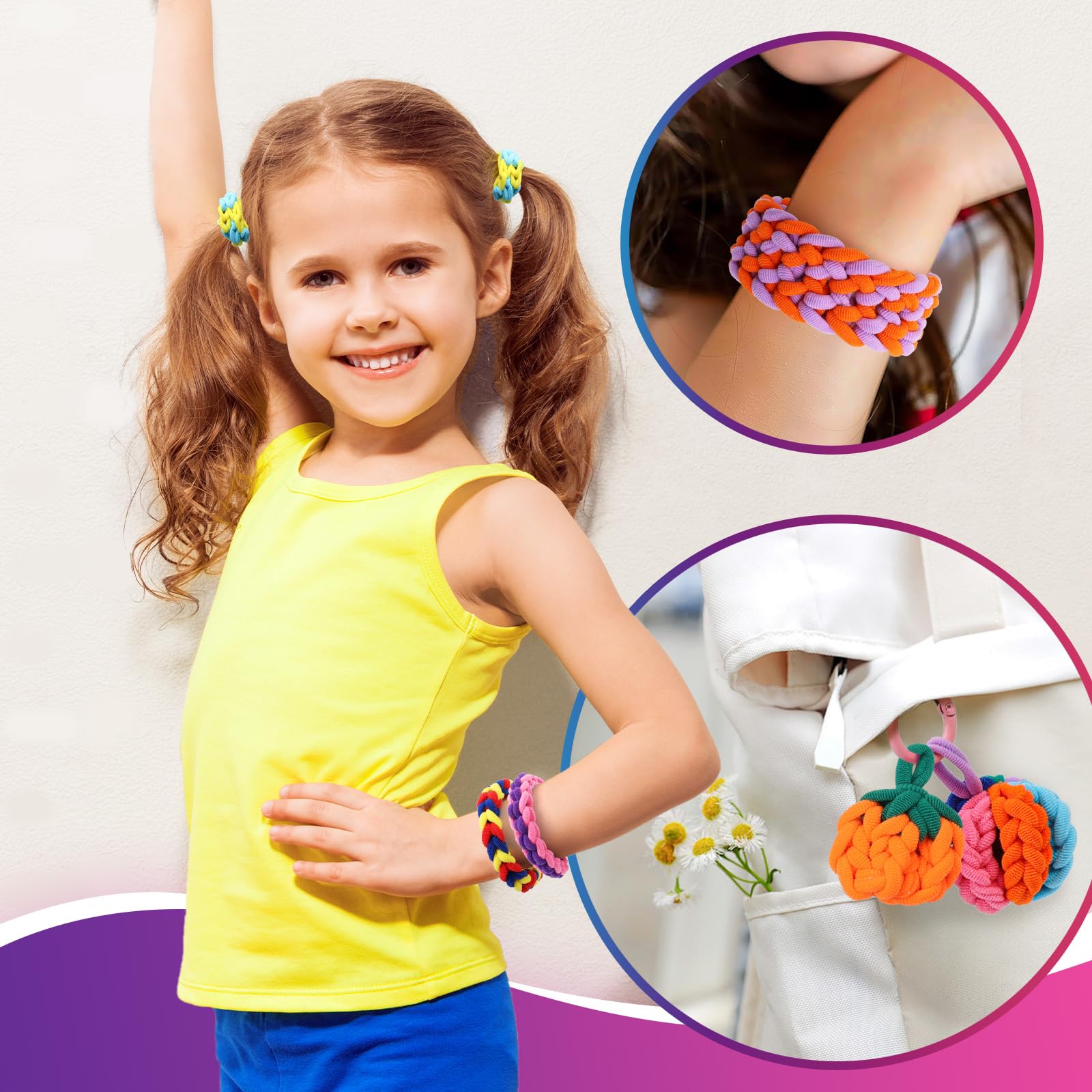 DDAI Juguetes para hacer pulseras, bandas elásticas de tela, kit de arte y manualidades para niños, kit de pulseras de telar tejidas, más de 1000 lazos de tela coloridos, regalo de cumpleaños para