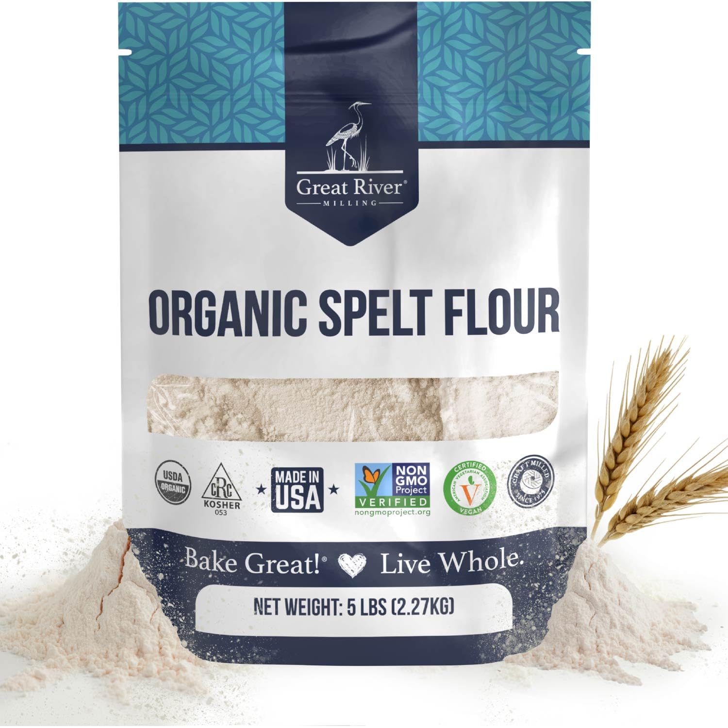 Great River Milling Organic Spelt Flour | Whole Grain Ancient Wheat Flour | USDA Organic, Non-GMO, Kosher | High Fiber, Mild Flavor | Ideal for Baking Breads, Muffins & More | 25 Lb (Pack of 1)