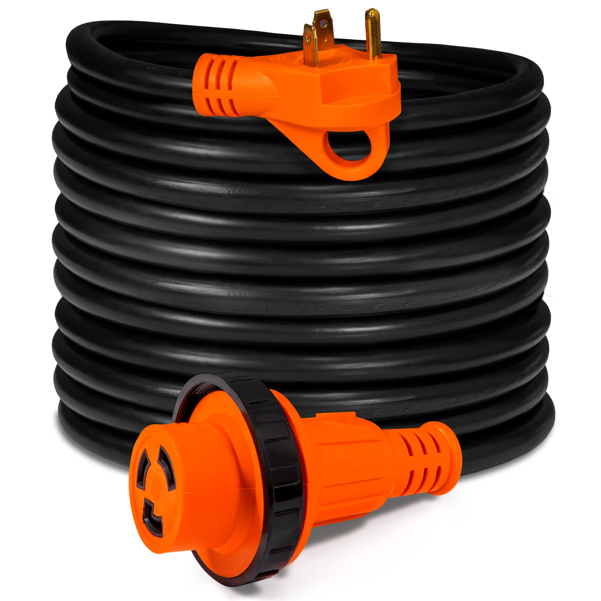 True Mods - Cable de extensión de alimentación para generador RV de 125 V 30 A [NEMA TT-30P L5-30R] [Bloqueo giratorio atornillado] [Cables de cobre de calibre 10 de 3 puntas] [Indicador LED] [ETL]