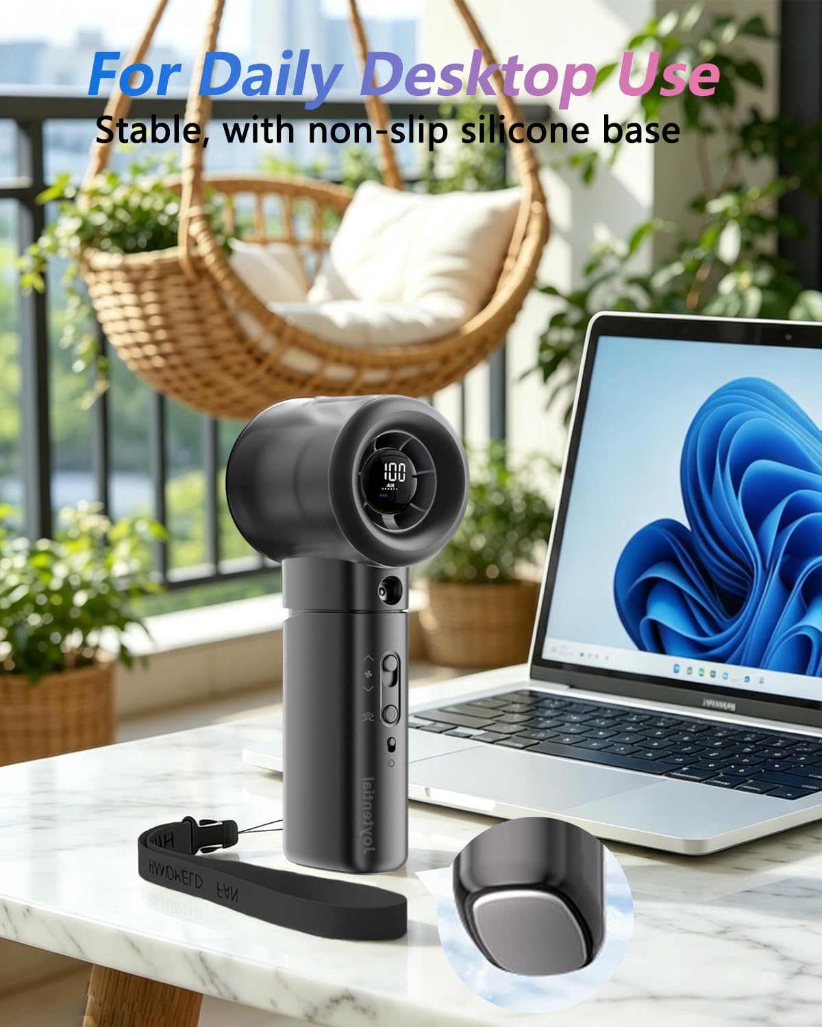 Ventilador Portátil con Nebulizadorde, Turbo Ventilador de Mano Potente con Pulverizador de Niebla, Velocidad 1-100, USB Recargable, Ventilador Personal para Al aire libre, Negro oscuro