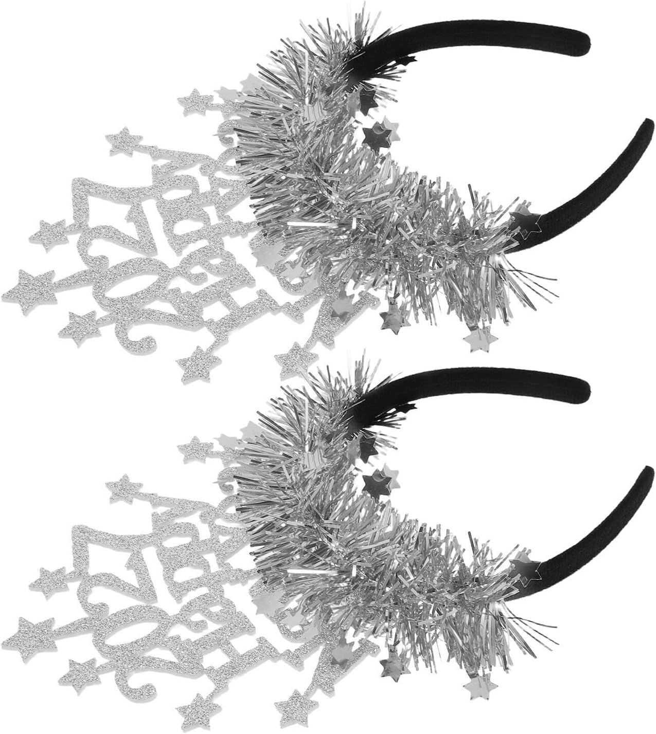 Didiseaon 2pcs Silver New Year Headbands with 2027 Digits and Star Tinsel, Lightweight Glitter Star Sequins Hair Accessories for Countdown Party and Commemorative Photo Sessions