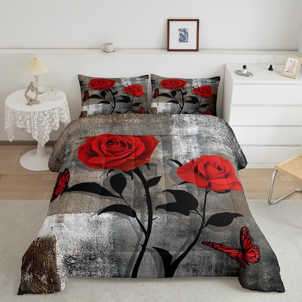 Camper Bedding Set King Size,Happy Camping Comforter Set All Season,RV Inside Decor Duvet Bedding,Camper Accessories for Travel Trailers,Oil Painting Down Comforter with 2 Pillowcases Warm