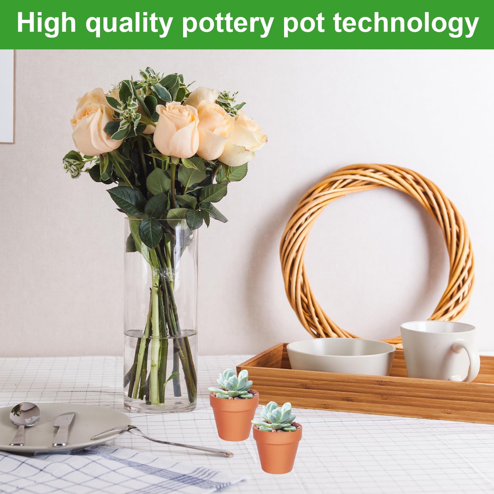 JRYGAC Pack of 20 Round Propagation Pots, Terracotta Flower Pot with Drainage Hole, 4.5 x 4.5 cm Clay Pots, Small, Mini - Image 3