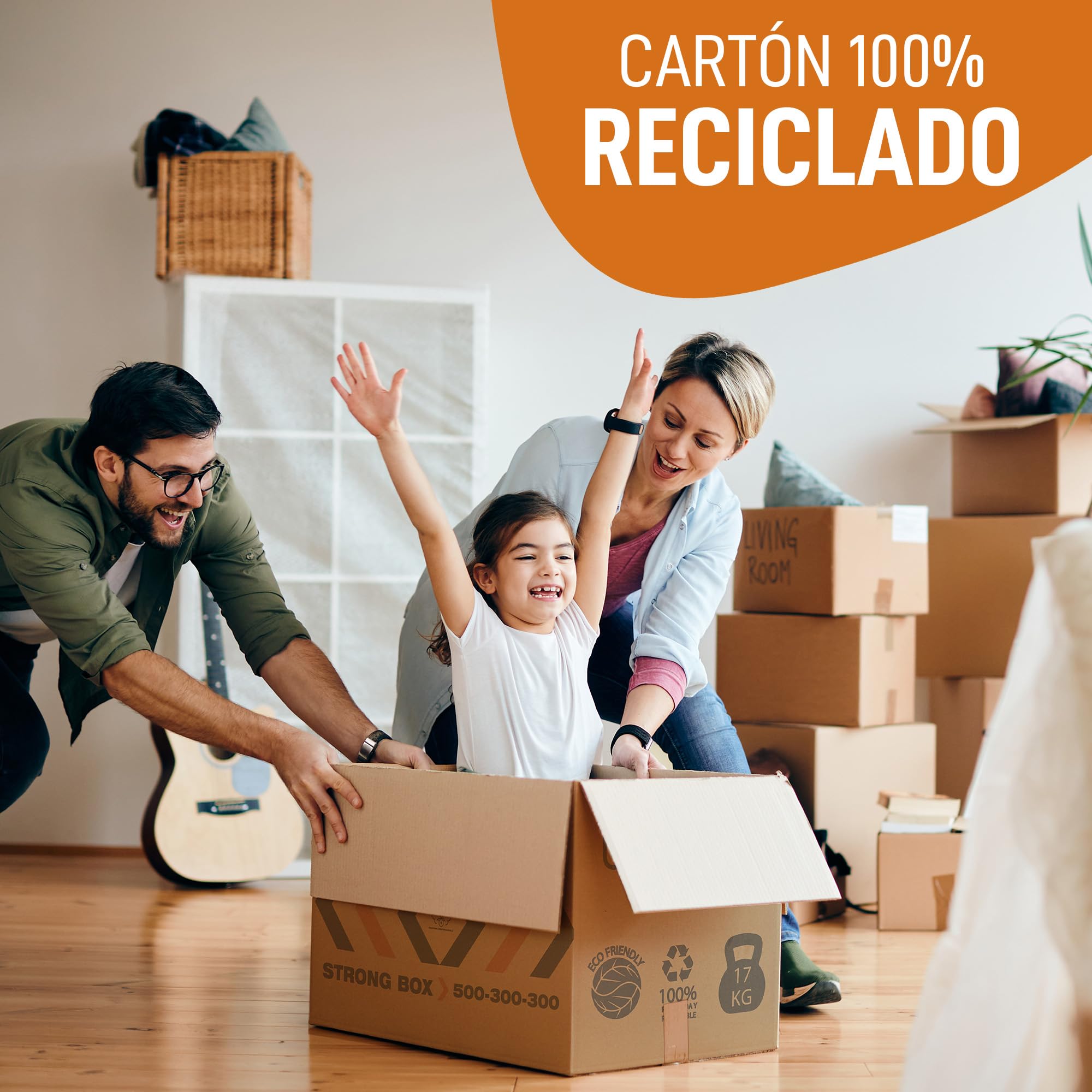 Pack 10 Cajas Mudanza + Rollo Burbujas - Cajas Carton (50X30X30) Reforzadas y Resistentes - Cajas con Certificación FSC - Cajas de Carton Mudanza 100% Reutilizables