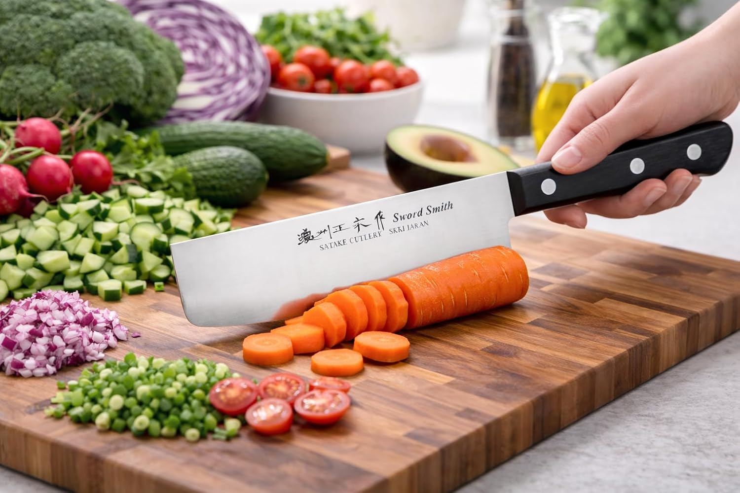 HanaBlades 160mm Nakiri Knife, Made in Japan, MV Steel, 58 HRC